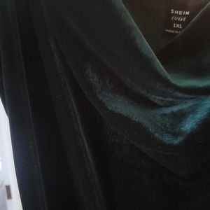 Shein Emerald Green Velvet Slouch Neck Strappy Dress